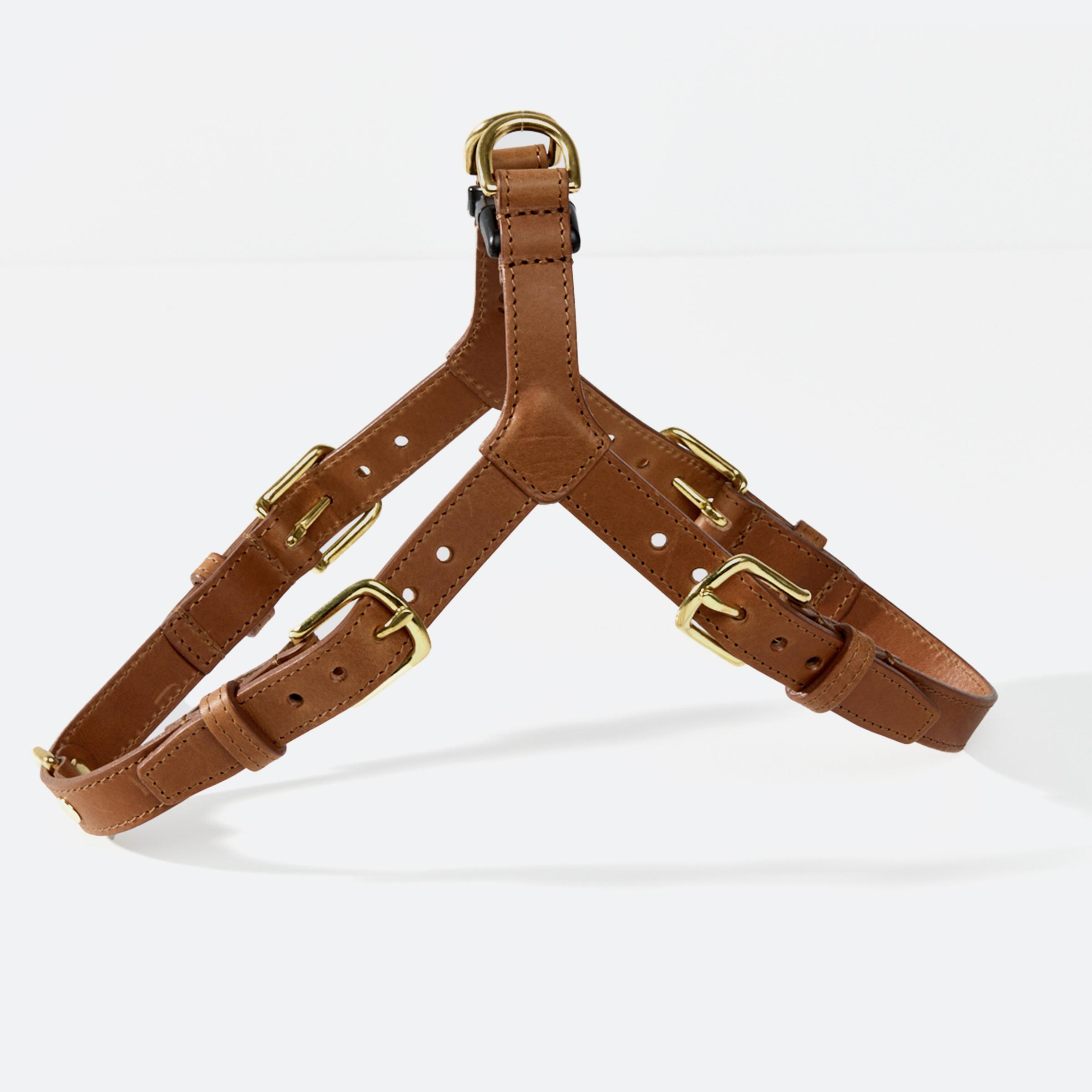 One-click Leather Dog Harness in Tan